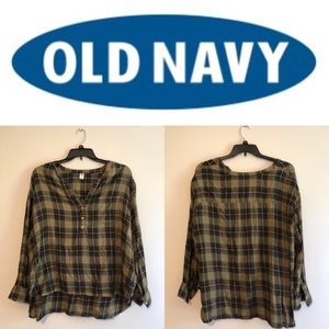Old Navy: Hunter Green Plaid Blouse